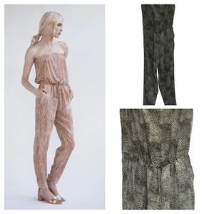 OTTE New York $378 •Women S• Snakeskin Jumpsuit 100% Silk Strapless Halter